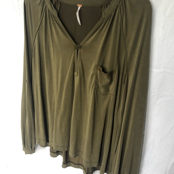 Free people olive green flowy blouse long sleeve - Picture 2 of 5
